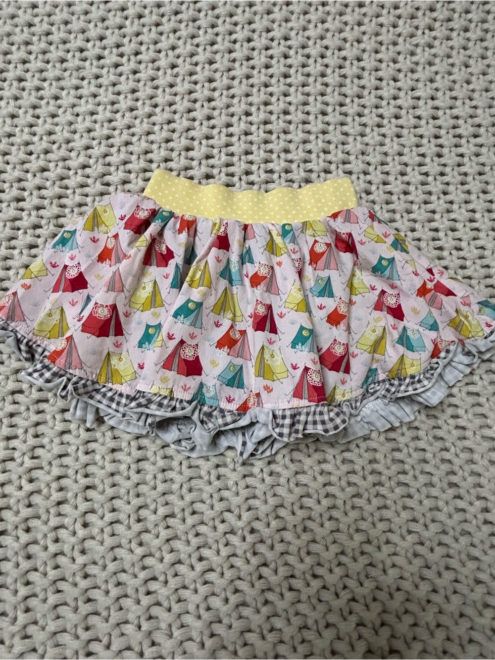 Matilda Jane Ruffle Skirt with Colorful Tent Print - Yellow Waistband Size 6 mos